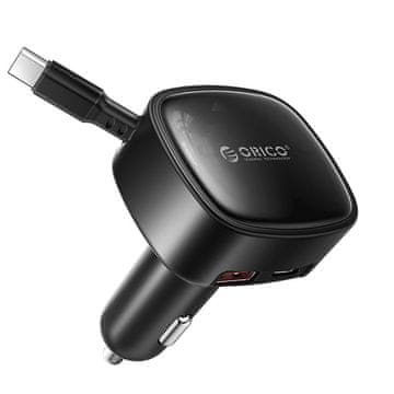 Orico Orico FC-66-1A2C 66W Auto Punjač s ugrađenim uvlačivim USB-C kabelom - Crni
