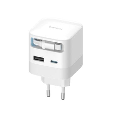 slomart Cuktech AD653W 67W GaN Punjač 2x USB-C + USB-A s uvlačivim kabelom - Bijeli