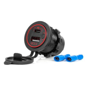 slomart AMiO auto punjač, vodootporni, USB + USB-C QC 3.0, 12/24V