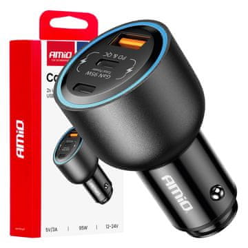 slomart AMiO Auto punjač 2x USB-C + USB-A 95W (12V/24V)