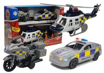 slomart Policijski set vozila sa svjetlima i zvukovima (helikopter, auto, motor)