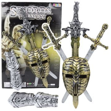 slomart LEAN TOYS Viteški set: 3 mača, maska i štitnici s realističnim ukrasima