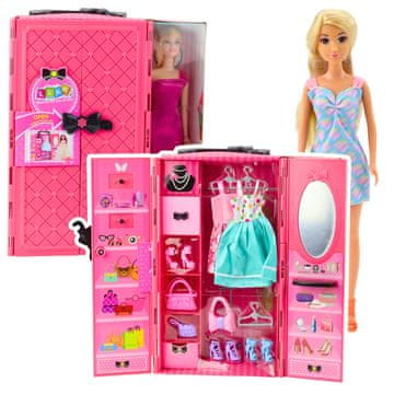slomart LEAN TOYS Lutka s roza ormarom, odjećom i dodacima