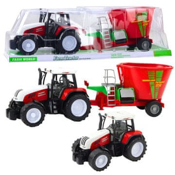 slomart LEAN TOYS crveni traktor s prikolicom i mješalicom hrane, 60 cm