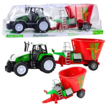 slomart LEAN TOYS zeleni traktor s prikolicom i mješalicom hrane, 50 cm