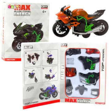 slomart Motocikl za sastavljanje, metalni, 1:14, DIY, narančasto-zeleni