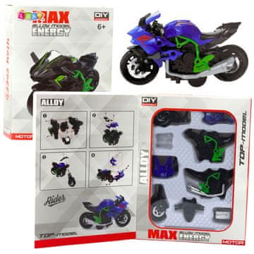 slomart Motocikl za sastavljanje, metalni, 1:14, DIY, zeleno-plavi