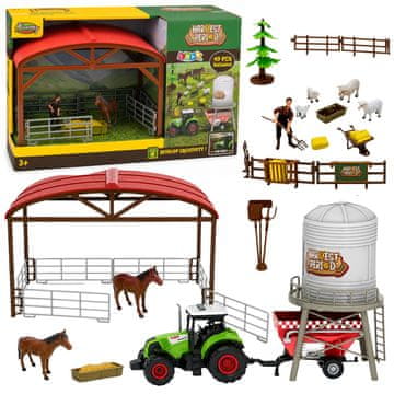 FARMA LEAN TOYS Set Farma s Traktorom, Staja, Silos, Figurice Životinja, Alati, 49 el.