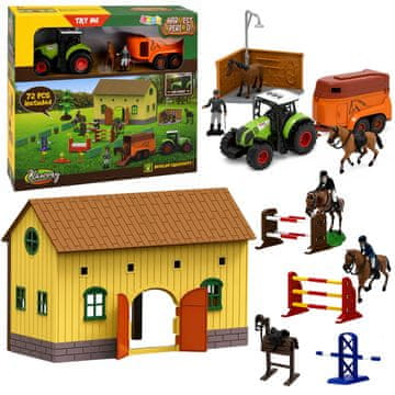 FARMA LEAN TOYS Set Farma, Konjički, Traktor, Poligon s Preponama, Konji, Figurice, 72 el.
