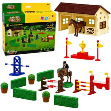 FARMA LEAN TOYS Set Farma, Konjički, Poligon s Preponama, Štala, Konji, Figurice, 26 el.