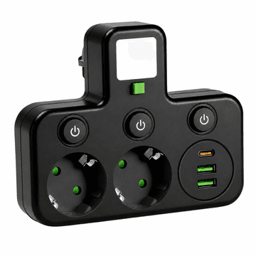 slomart ATL Razdjelnik napajanja 2x230V s USB-A/USB-C i LED svjetlom