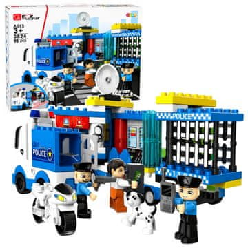 slomart AnP-29553 Konstrukcijske kocke LEAN TOYS: Policijska stanica s kamionom, motorom i figurama (91 el.)