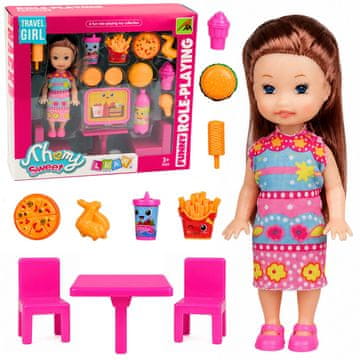 MINI AnP-29599 Mini lutka LEAN TOYS Fast Food set: pizza, hamburger, stol i stolice, pribor