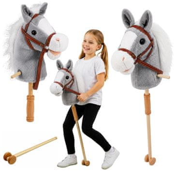 Hobby Hobi konj na štapu, sivi, 100 cm, zvukovi galopa i rzhanja, kotači