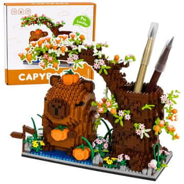 slomart Kocke LEAN TOYS, mini blokovi, kapibara s drvcem, organizator za olovke, 1800 kom