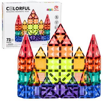 slomart LEAN TOYS Magnetne kocke, šareni paneli 3D, STEM, 73 kom.