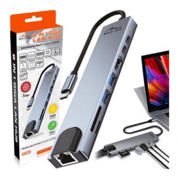 slomart Media-Tech MT5046 docking station 8 u 1, Giga LAN, USB napajanje