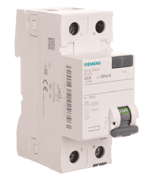 Siemens 2P diferencijalni prekidač 63A 0,03A Tip AC 30mA 230V 5SV4316-0