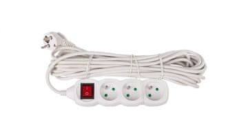 EMOS Produžni kabel s prekidačem, 3 utičnice, 10 m, H05VV-F 3G1, bijeli, P1310