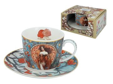 Carmani ELEGANTNA ŠALICA S TANJURIĆEM ALFONS MUCHA KAVA ČAJ POKLON ZA DOM