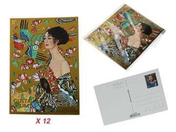 Carmani SET OD 12 RAZGLEDNICA GUSTAV KLIMT ŽENA S LEPEZAŠOM POKLON KUTIJA