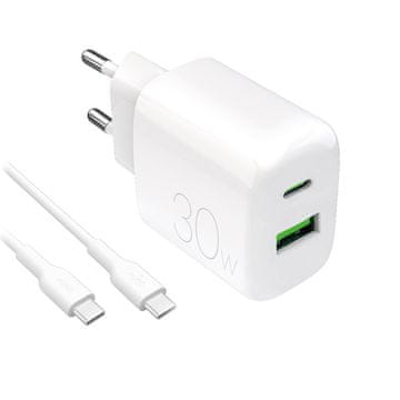 Puro Puro PROLITE 30W zidni punjač USB-A + USB-C + kabel USB-C -> USB-C 1.2m - bijeli
