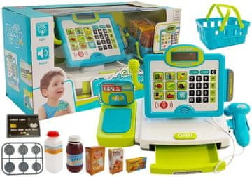 slomart LEAN TOYS blagajna za trgovinu, plava, s košarom