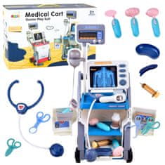 Mali doktorski set, medicinska kolica, rendgenska EKG svjetla, plava, 16 komada.