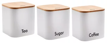 slomart Set kuhinjskih spremnika KING Hoff, 3 komada, čelik-bambus, bijela