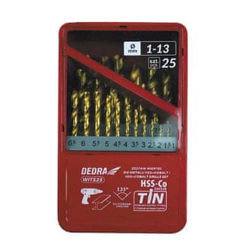 slomart Dedra HSS+Cobalt+Tin svrdla za metal, komplet 25 kom, 135°