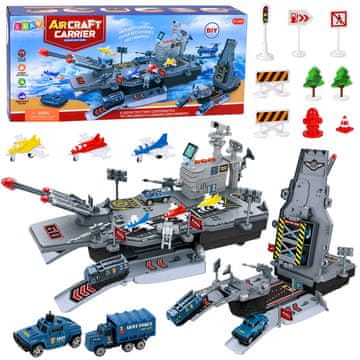 slomart LEAN TOYS Vojni Komplet - Nosač Zrakoplova i Baza s Vozilima