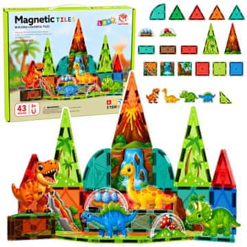 slomart Magnetne kocke LEAN TOYS, Dinosaura, Motiv vulkana, 43 el.