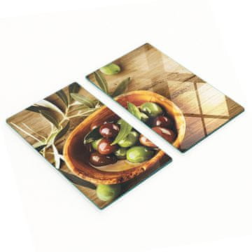 Komplet dviju ukrasnih staklenih kuhinjskih dasaka maslina maslinovo ulje 2x30x52 cm