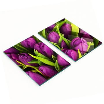 Komplet staklenih kuhinjskih dasaka za rezanje, ljubičasti tulipani, 2x40x52 cm