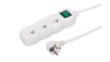 Produžni kabel s 3 utičnice, 1,5 m bijeli, s prekidačem, 3x1,0 mm OWY 35315