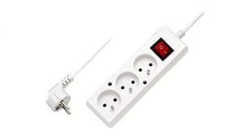 JO! Produžni kabel s prekidačem, 3 utičnice, 10A, 1,5m, bijeli, PS-370WS, T-106090