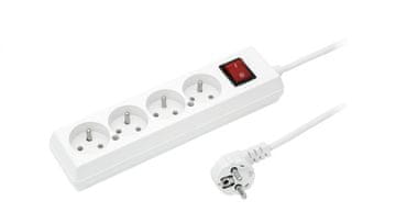 JO! Produžni kabel s prekidačem, 4 utičnice, 10A, 5m, bijeli, PS-470WS, T-105960