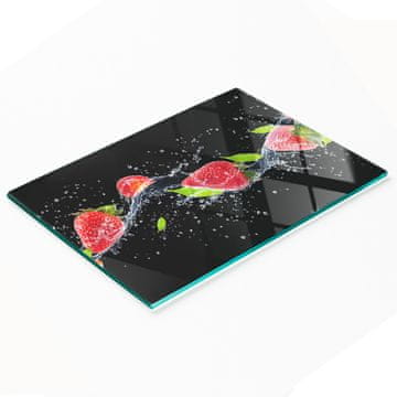 Staklena kuhinjska daska za posluživanje s grafikom jagode i vode 80x52 cm