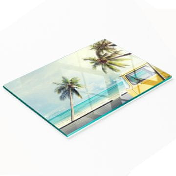 tulup.cz Dekorativna staklena daska za rezanje za kuhinju Bus Beach 80x52 cm