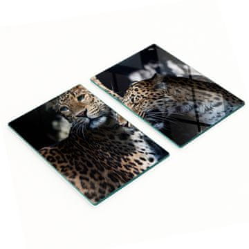 Staklene kuhinjske ploče za posluživanje s grafikom dva leoparda 2x40x52 cm