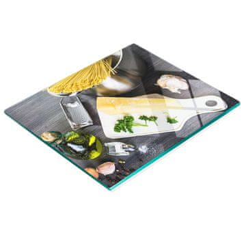 Kaljena staklena kuhinjska daska s grafikom tjestenine s češnjakom 60x52 cm