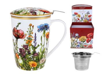 Carmani ŠALICA S CJEDILOM I POKLOPCOM BLOOMING MEADOW CERAMICS 300ML