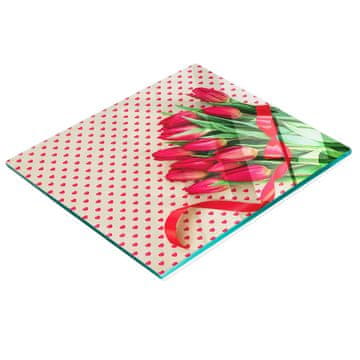 Staklena kuhinjska daska za posluživanje s grafikom tulipanskog srca 60x52 cm