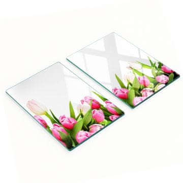 Staklene kuhinjske daske za rezanje s grafikom ružičasti tulipani 2x40x52 cm