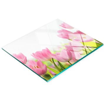 Ukrasna staklena daska za rezanje za kuhinju, ružičasti tulipani, 60x52 cm