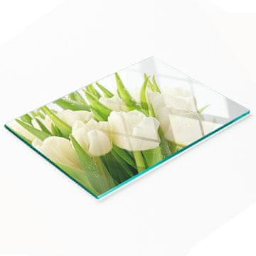 tulup.cz Dekorativna staklena daska za rezanje za kuhinju Bijeli tulipani 80x52 cm