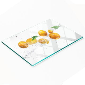 Staklena kuhinjska daska za posluživanje s grafikom naranče i voda 80x52 cm
