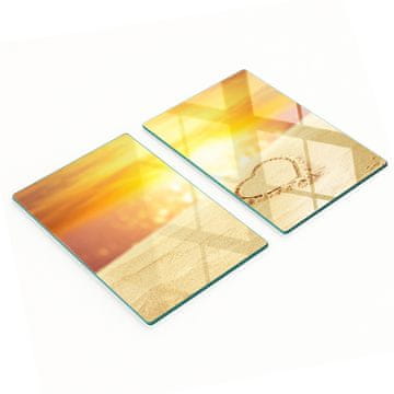 Kaljeno staklene kuhinjske daske s grafikom srce na pijesku 2x40x52 cm