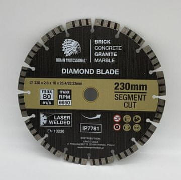 Dijamantna oštrica 230 mm, 25,4/22,23 segmenta, turbo CUT, indijska profesionalna