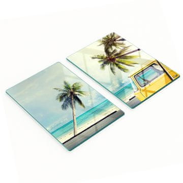 Kaljeno staklene kuhinjske daske s grafikom, 2 komada, plaža kombi, 2x40x52 cm